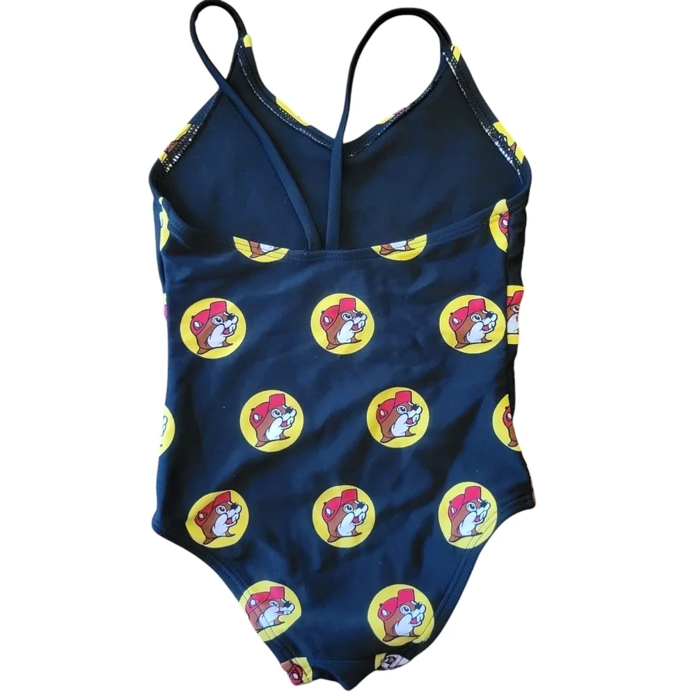 Buc-ee's Black Spagetti Strap One-piece Novelty Bathing Suit Girl's Size 3T - Picture 2 of 5